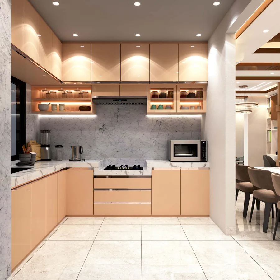 Modular kitchen with high-level and low-level units