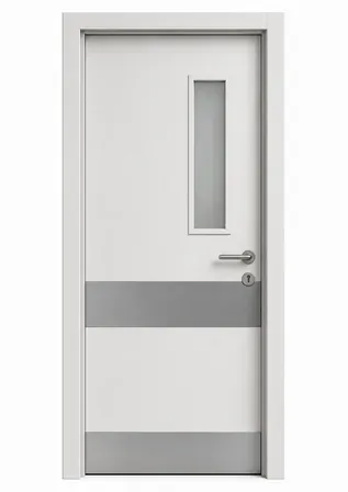 White laboratory door with a vision panel