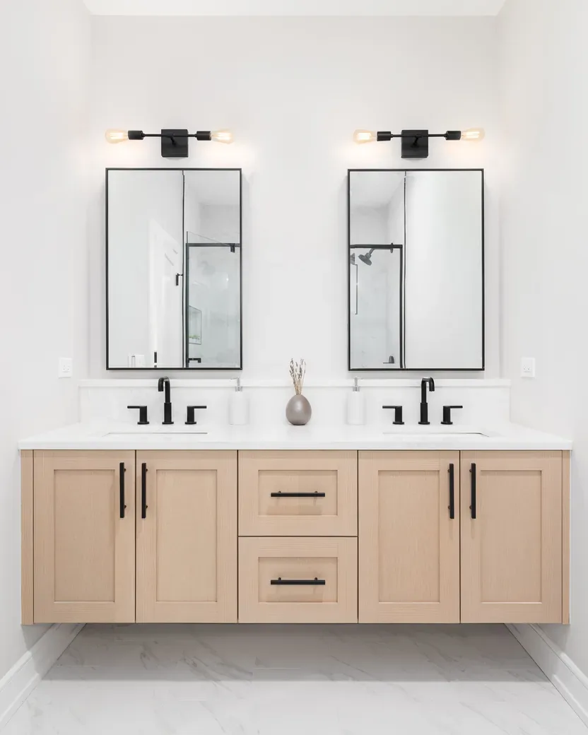 Double vanity top with mirrors